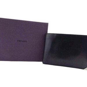 PRADA Bi -fold Wallet Logo Plate Leather Authentic USED
